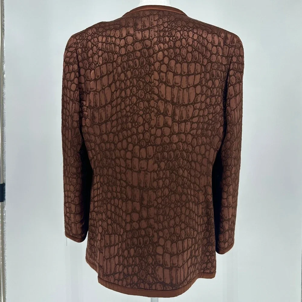 Vintage Louis Feraud Womens 14 Brown Crocodile Print Wool Silk Blazer Jacket